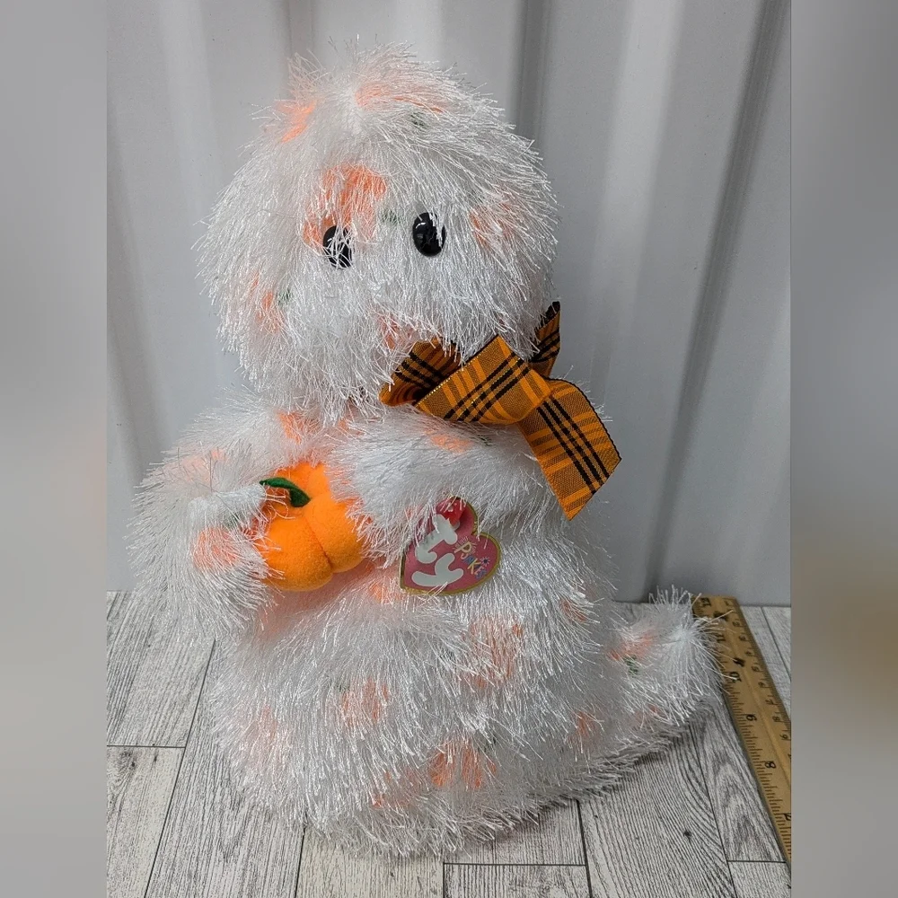 Ty Fluffy White and Orange Ghost Plush
